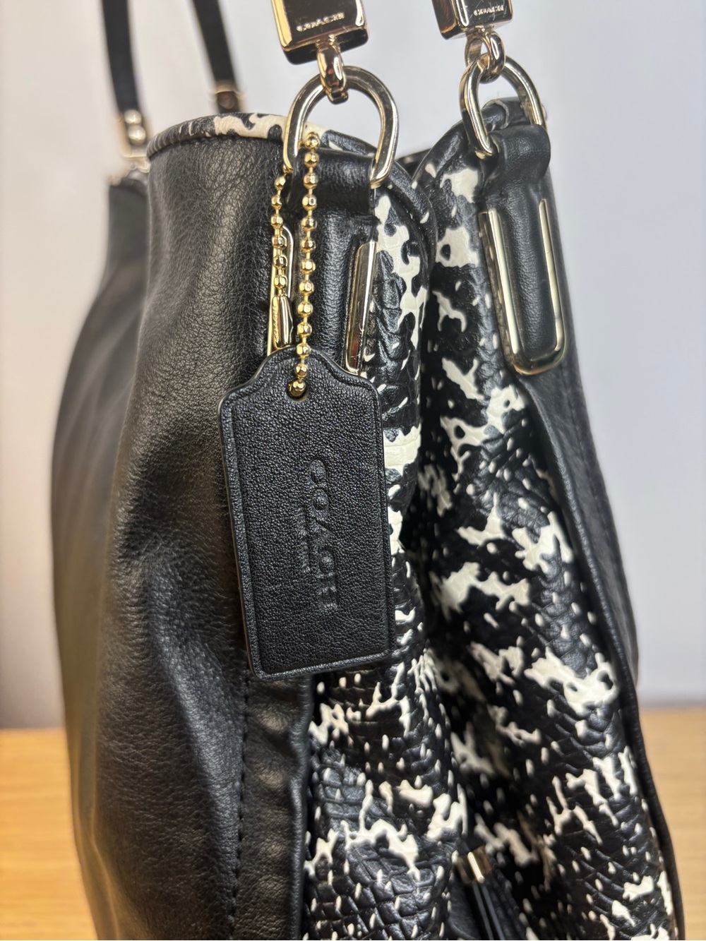 Coach Madison Phoebe Triple Section Two Tone Black/White Python Shoulder Bag - Picture 3 of 13